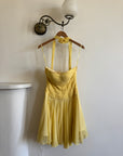 Vintage 90s Pure Silk Banana Mini Dress with Rosette