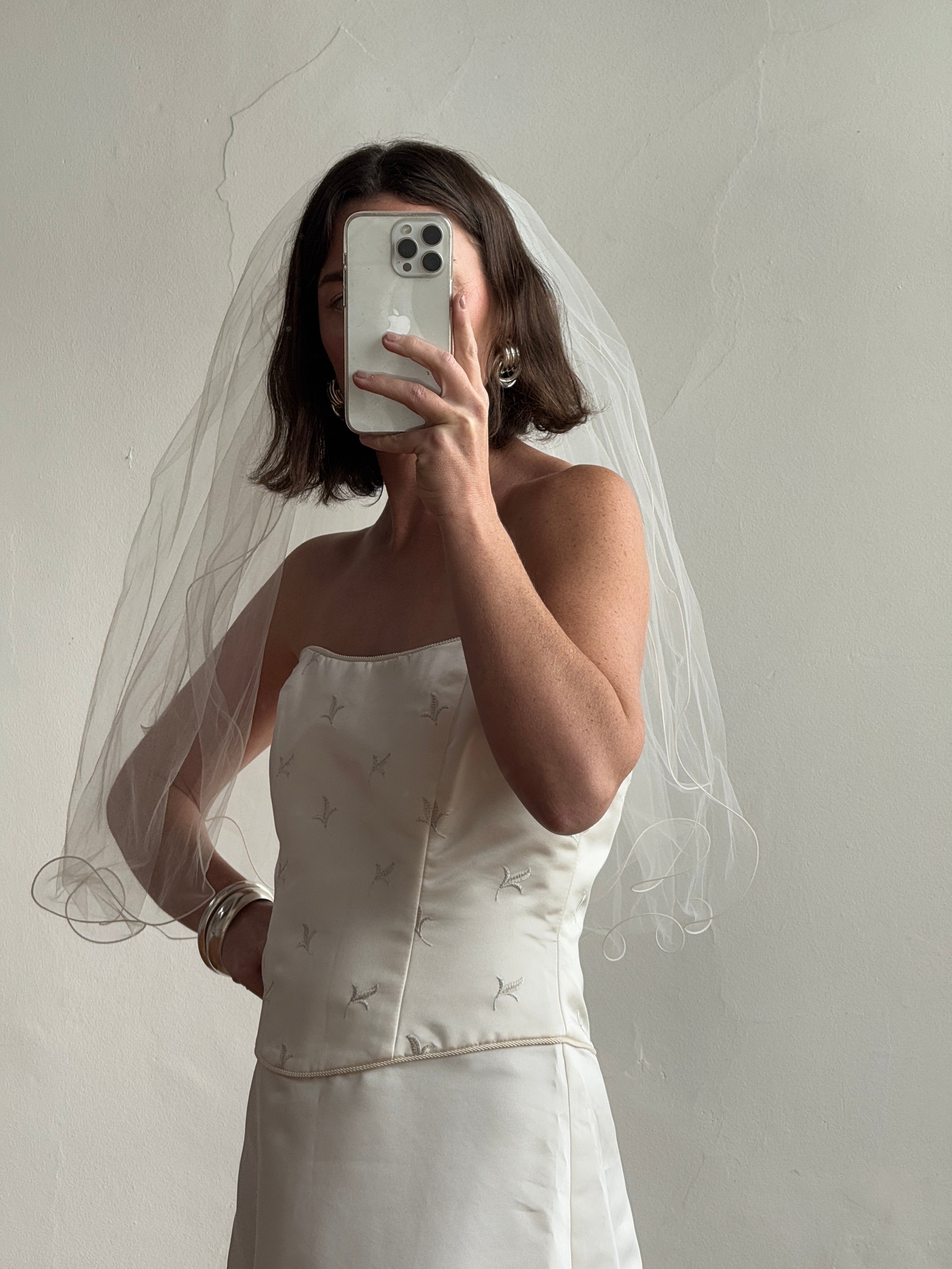 Vintage 90s Australian Made Column Strapless Satin Wedding Dress