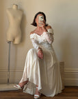 Vintage 90s Lace Off The Shoulder Chiffon Wedding Dress