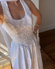 Vintage 90s Australian Made Lace Halter Satin Wedding Dress