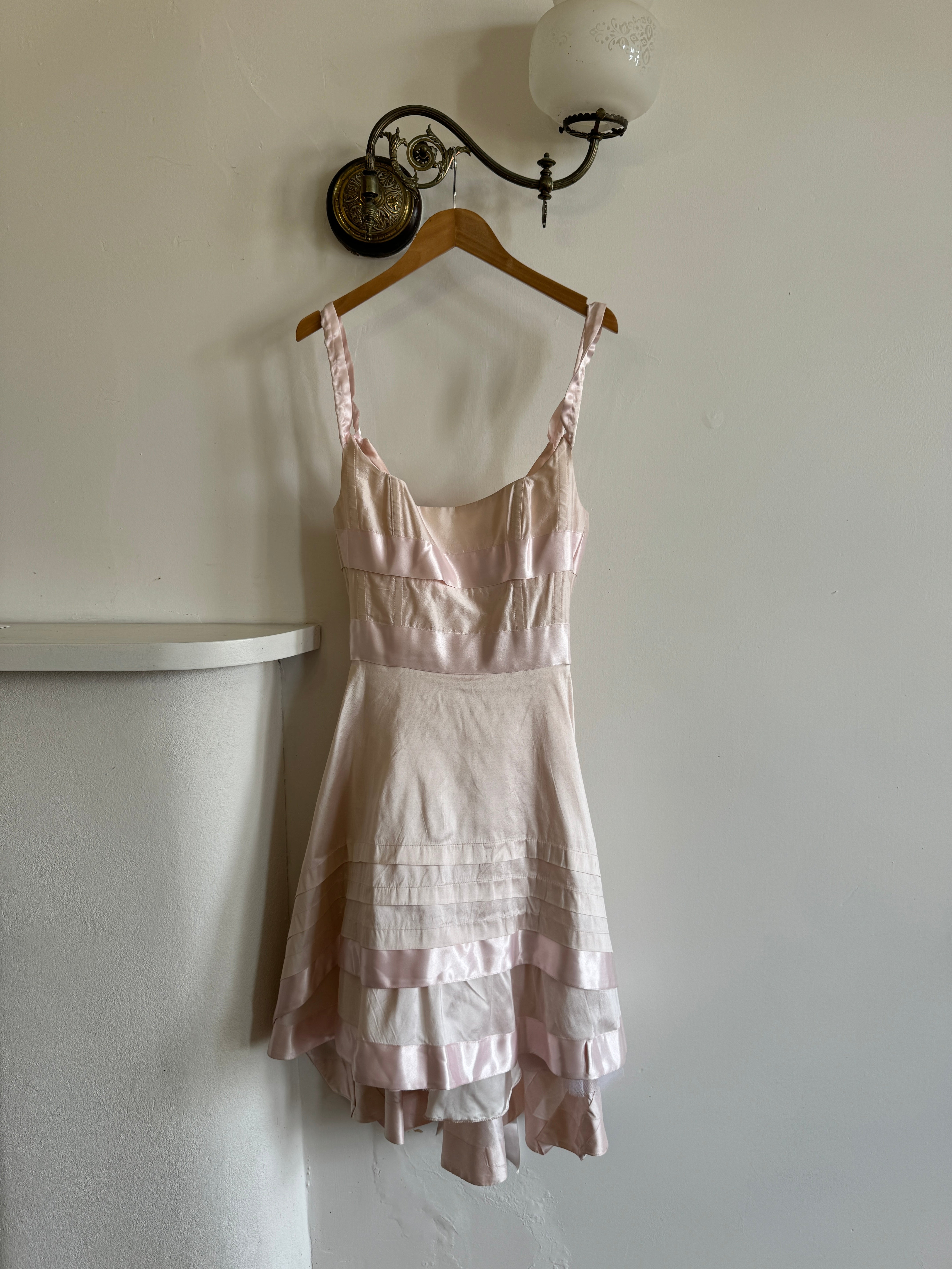 Vintage Y2K Pure Silk Mini Dress With Tie Baby Pink
