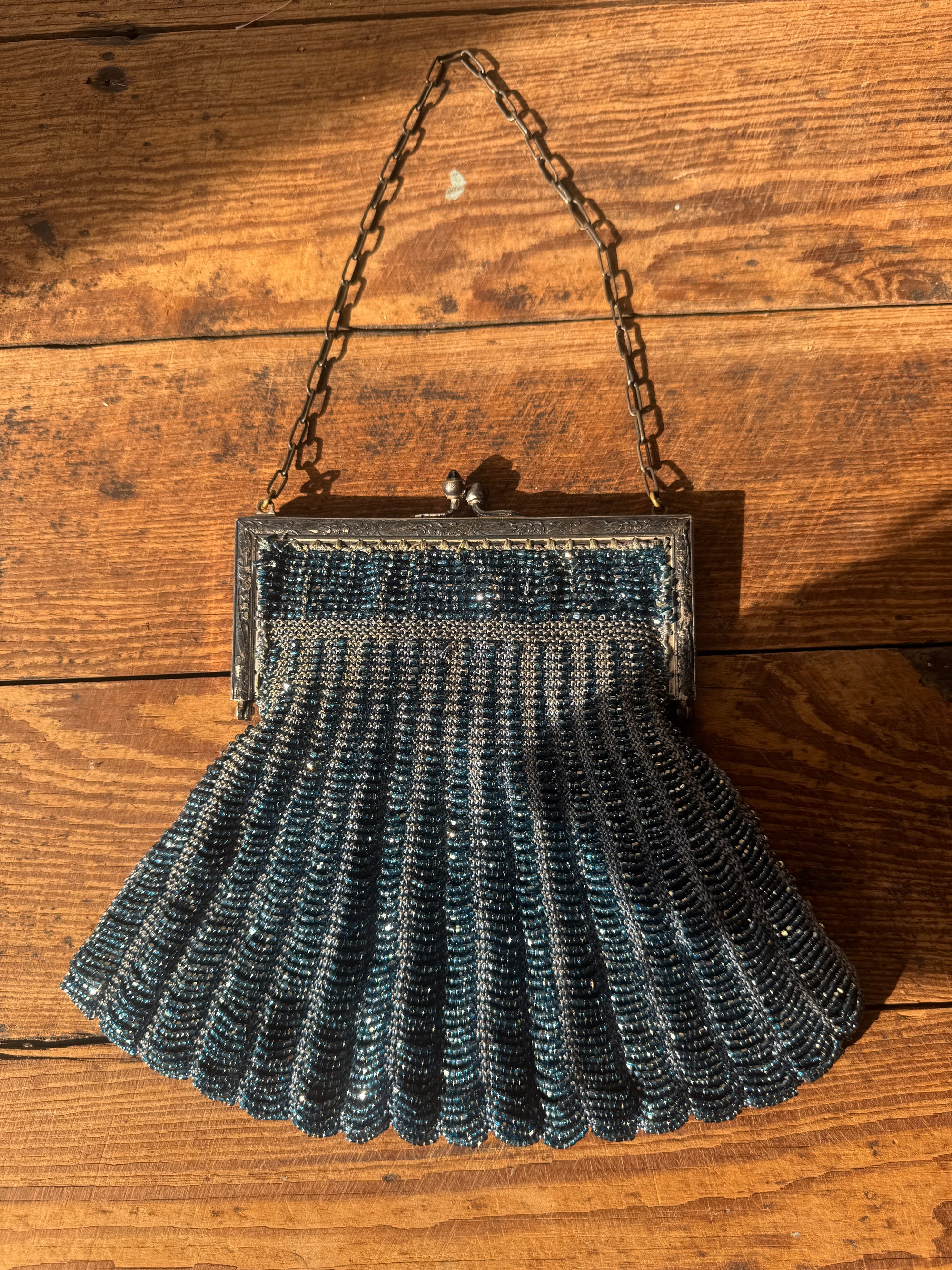 Antique 1920s Beaded Art Deco Evening Bag Navy