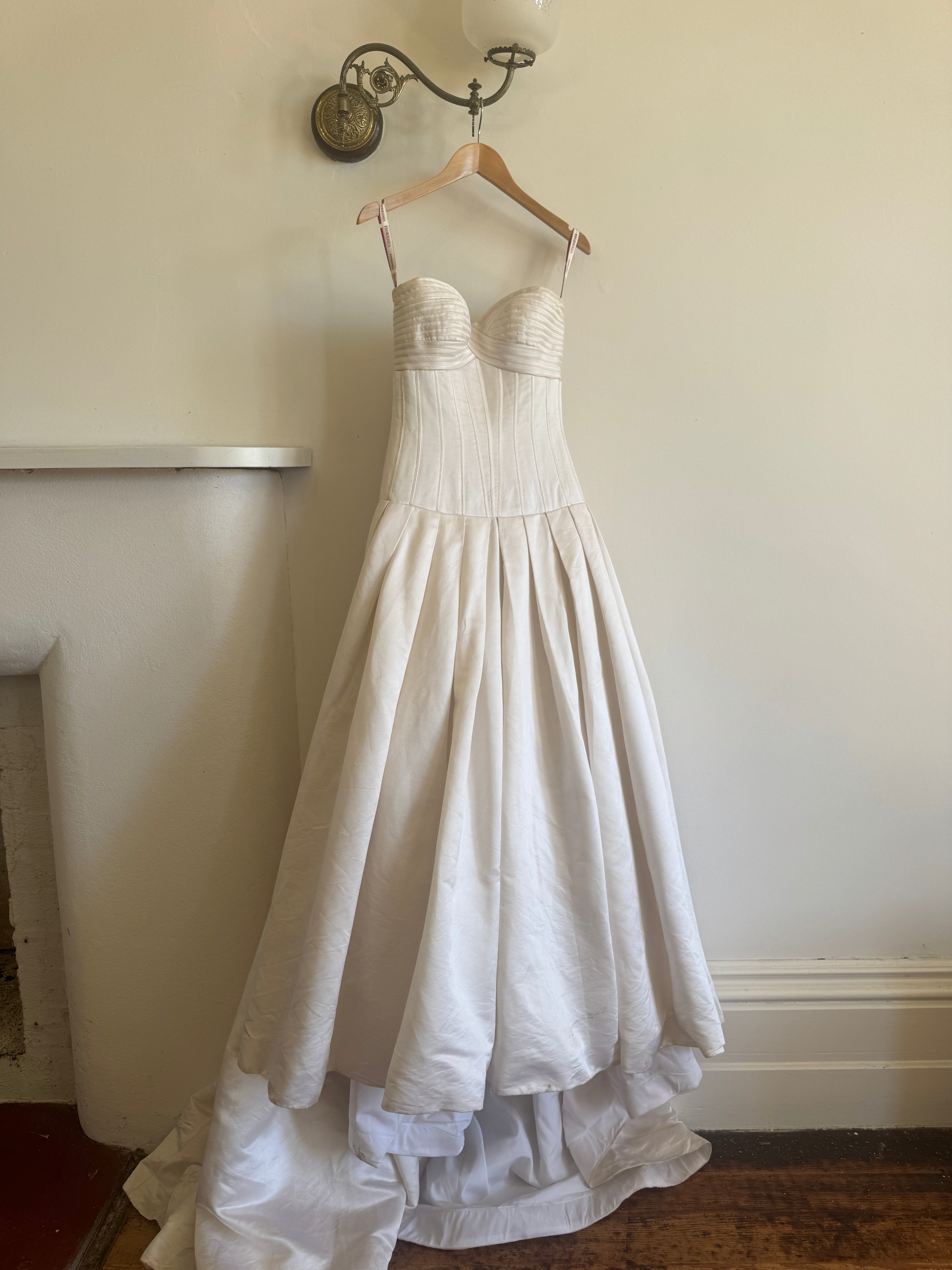 Vintage Y2K Pure Silk Drop Waist Satin Strapless Wedding Gown