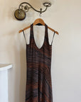 Vintage 90s Bodycon Bronze Lurex Halter Dress