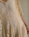 Vintage 80s Creme Pleated Lace Tee Dress