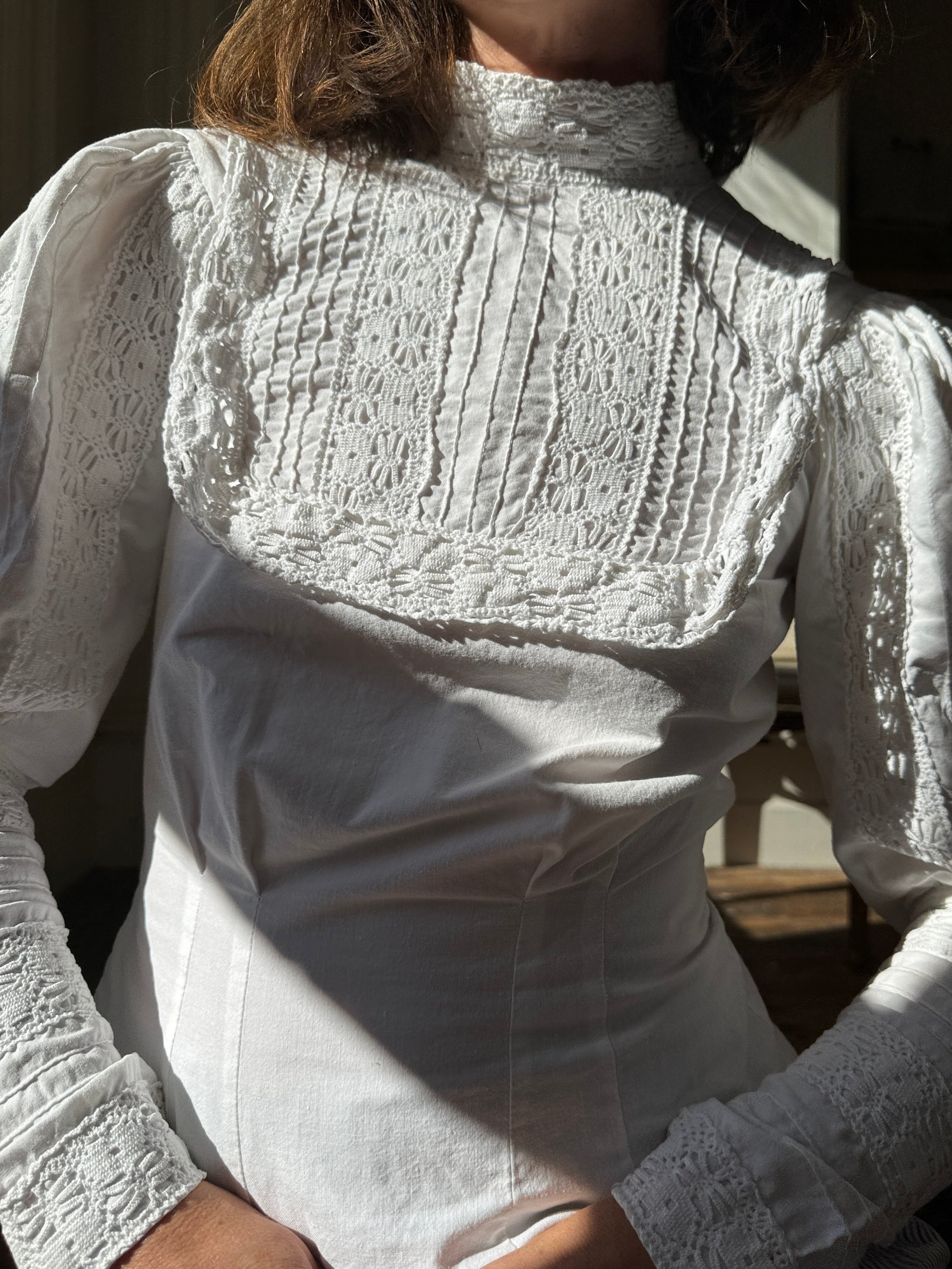 Vintage Edwardian Cotton Hi Front Bib Blouse