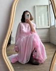 Vintage 70s Pink Tiered Waterfall Gown