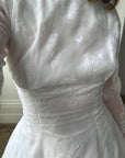 Vintage 50s Flocked Velvet Jacquard Wedding Gown with Bow Train