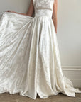 Vintage Satin Jacquard Floral Sleeveless Bridal Gown