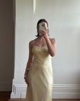 Vintage 90s Butter Yellow Organza Bias Slip Dress