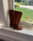 Vintage 70s Cognac Leather Calf High Boots Made in Brazil
