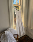 Vintage 90s Strappy Wedding Dress With Rosette Cape Pearl