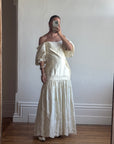 Vintage 80s Drop Waist Satin Jacquard Wedding Dress