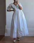 Vintage 70s Broderie Anglaise Frill Wedding Dress Ivory