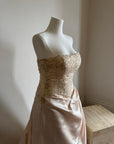Vintage 90s Rose Crystal Encrusted Strapless Wedding Gown