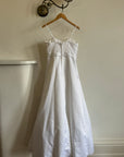 Vintage 90s A-Line Satin Wedding Dress with Rhinestone Pendant