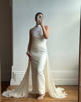 Vintage 90s High Front Lace Midi Dress with Pure Silk Train