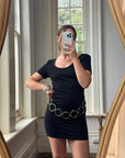 Vintage 90s Bandage Mini Dress With Chain Belt