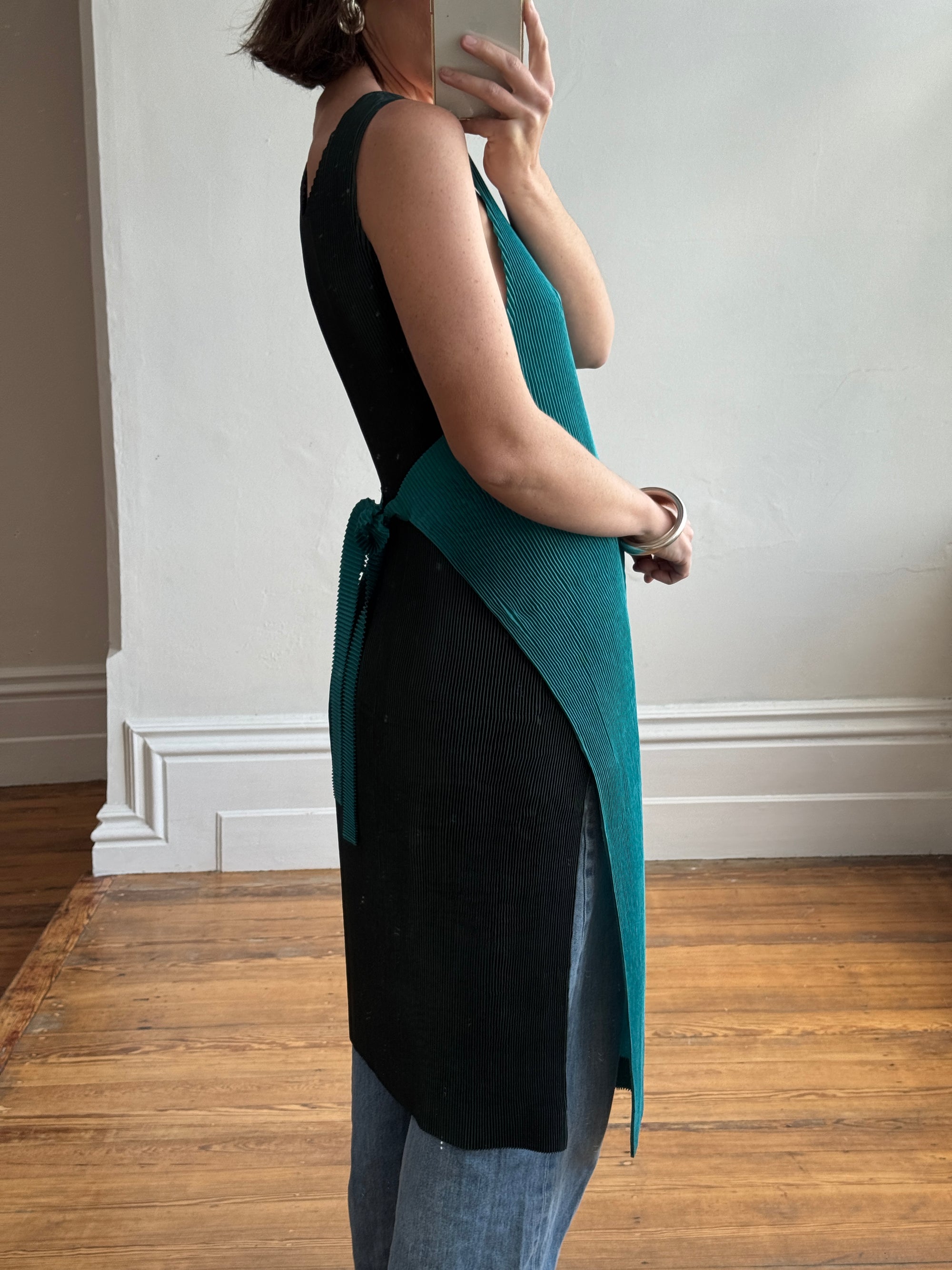Vintage Issey Miyake IM Pleated Teal Apron Dress