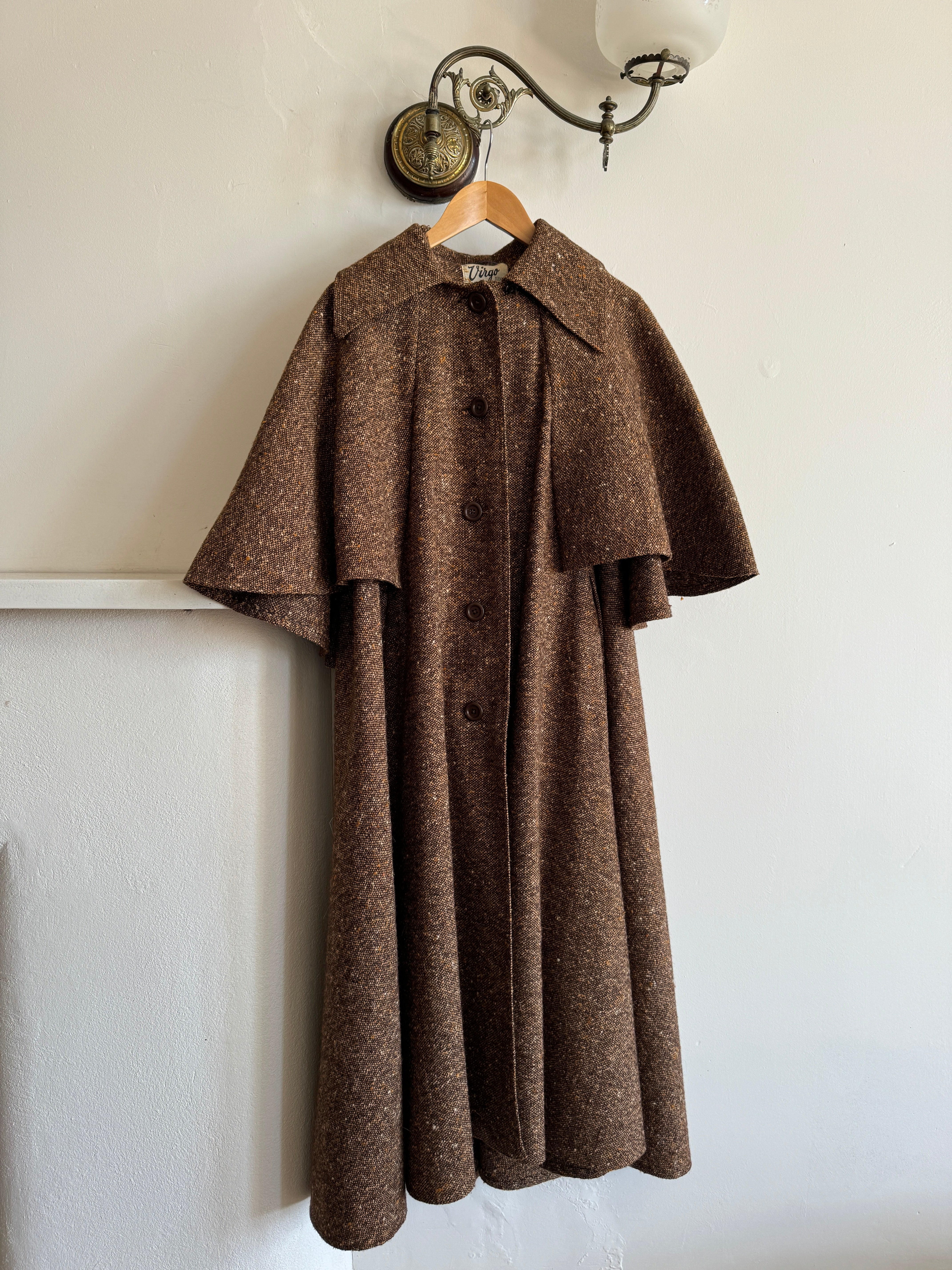 Vintage 50s Wool Button Up Cape Trench