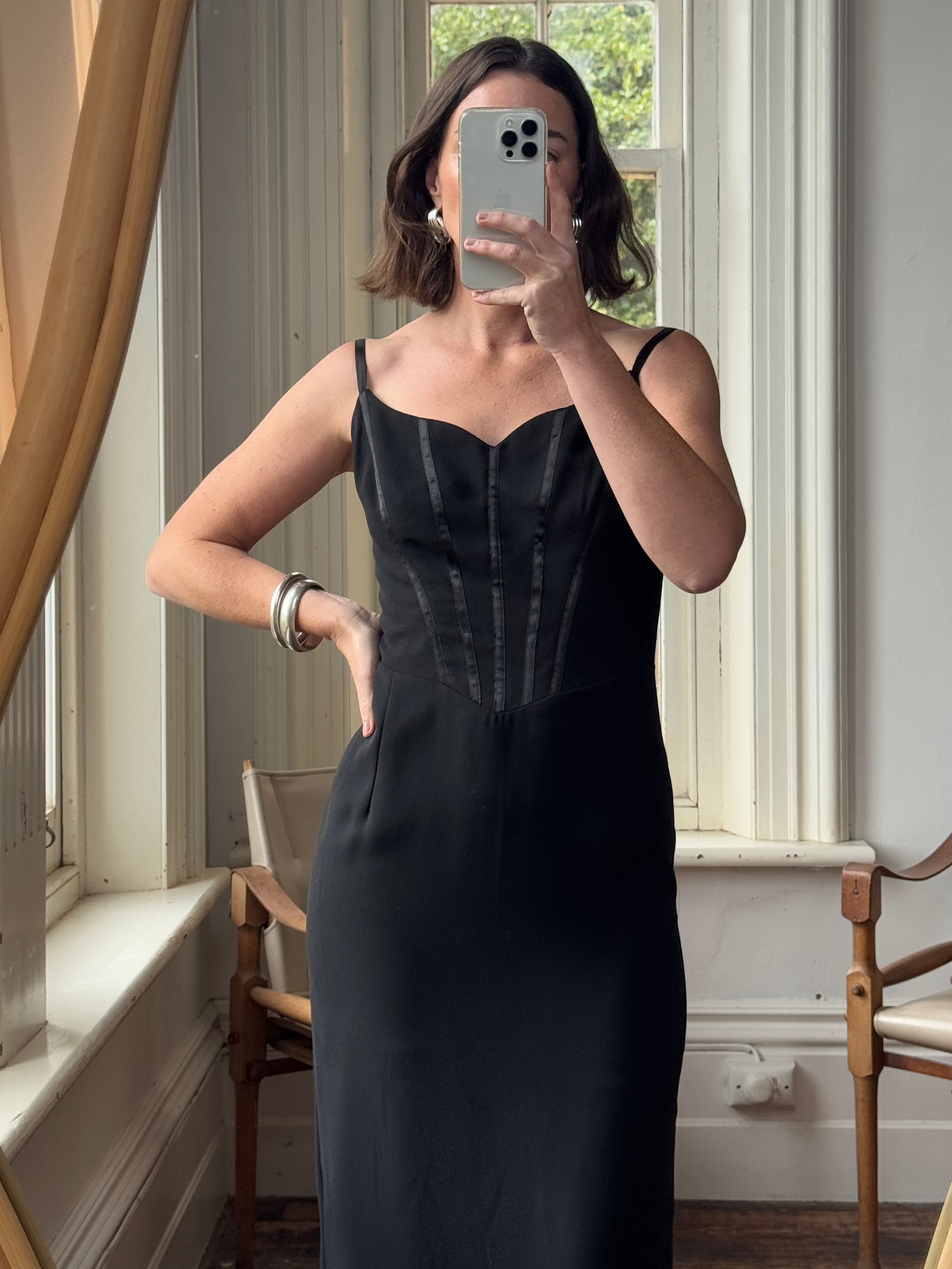 Vintage 90s Sweetheart Corset Pencil Dress Black