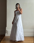 Vintage 90s A-Line Satin Wedding Dress with Rhinestone Pendant