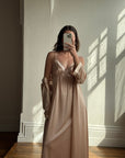 Vintage 80s Champagne Peach Robe and Slip Set