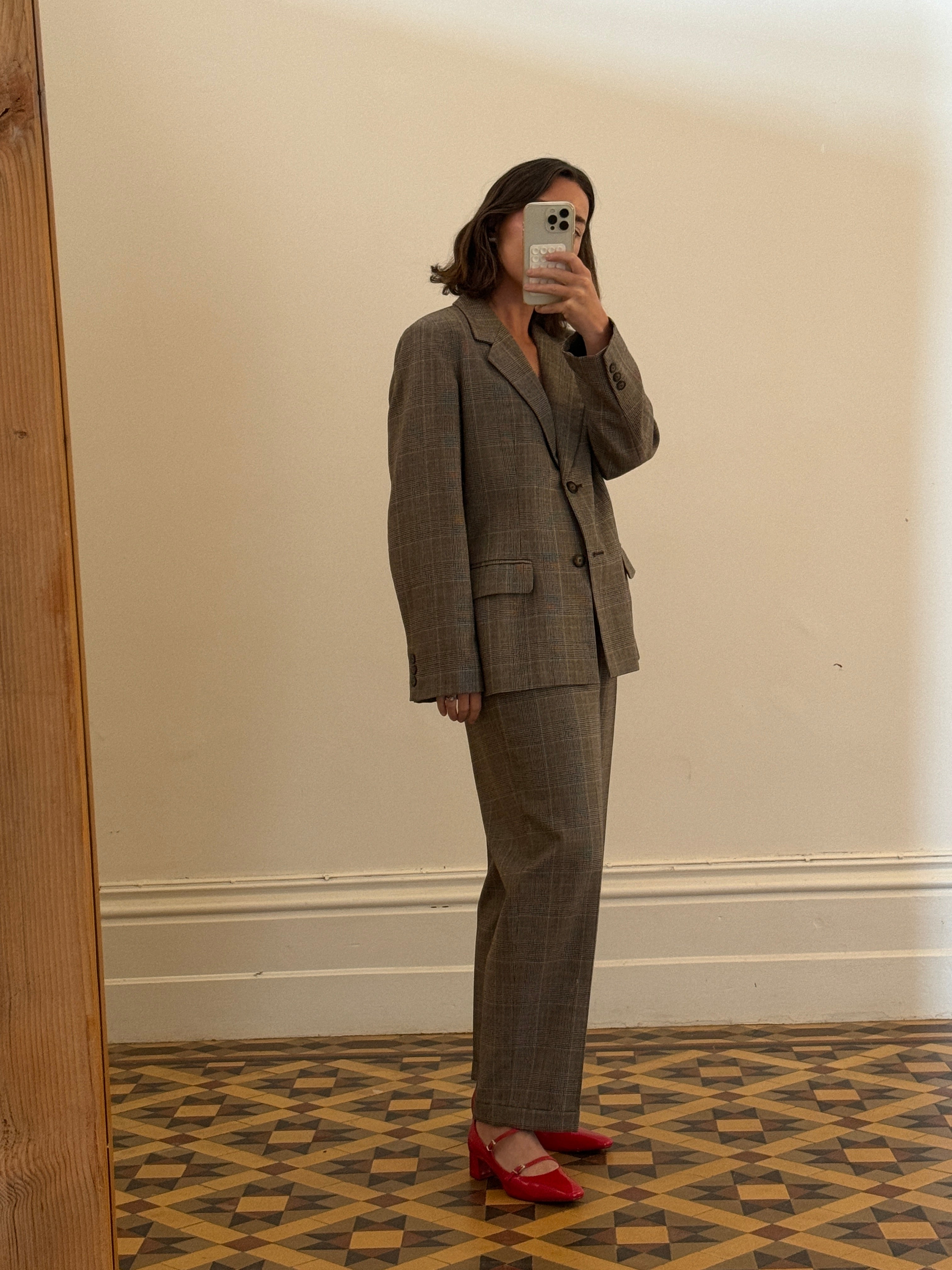 Vintage 90s Two Piece Wool Brown Plaid Suit