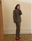 Vintage 90s Two Piece Wool Brown Plaid Suit