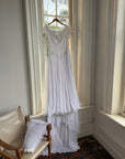Vintage 80s 3D Floral Off Shoulder Bridal Gown and Veil