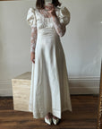 Vintage 80s Satin A-Line Wedding Gown with Puff Sleeves
