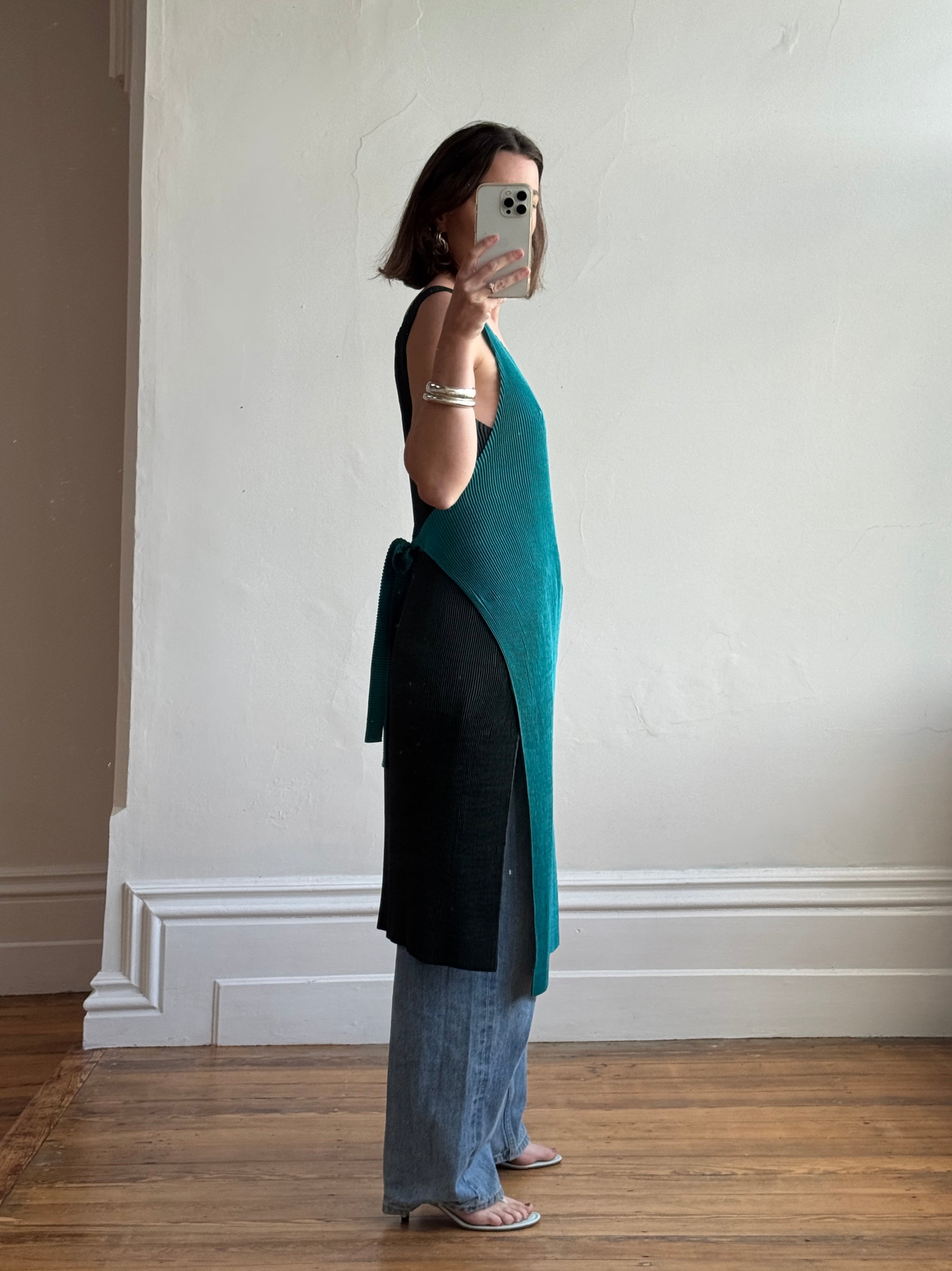 Vintage Issey Miyake IM Pleated Teal Apron Dress