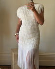 Vintage 80s Fringed Mini Party Dress Ivory