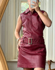 Vintage 90s Burgundy Leather Zip Front Dress