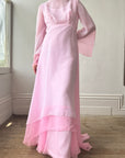 Vintage 70s Pink Tiered Waterfall Gown