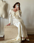 Vintage 30s Creme Liquid Satin Dress with Train and Jacket