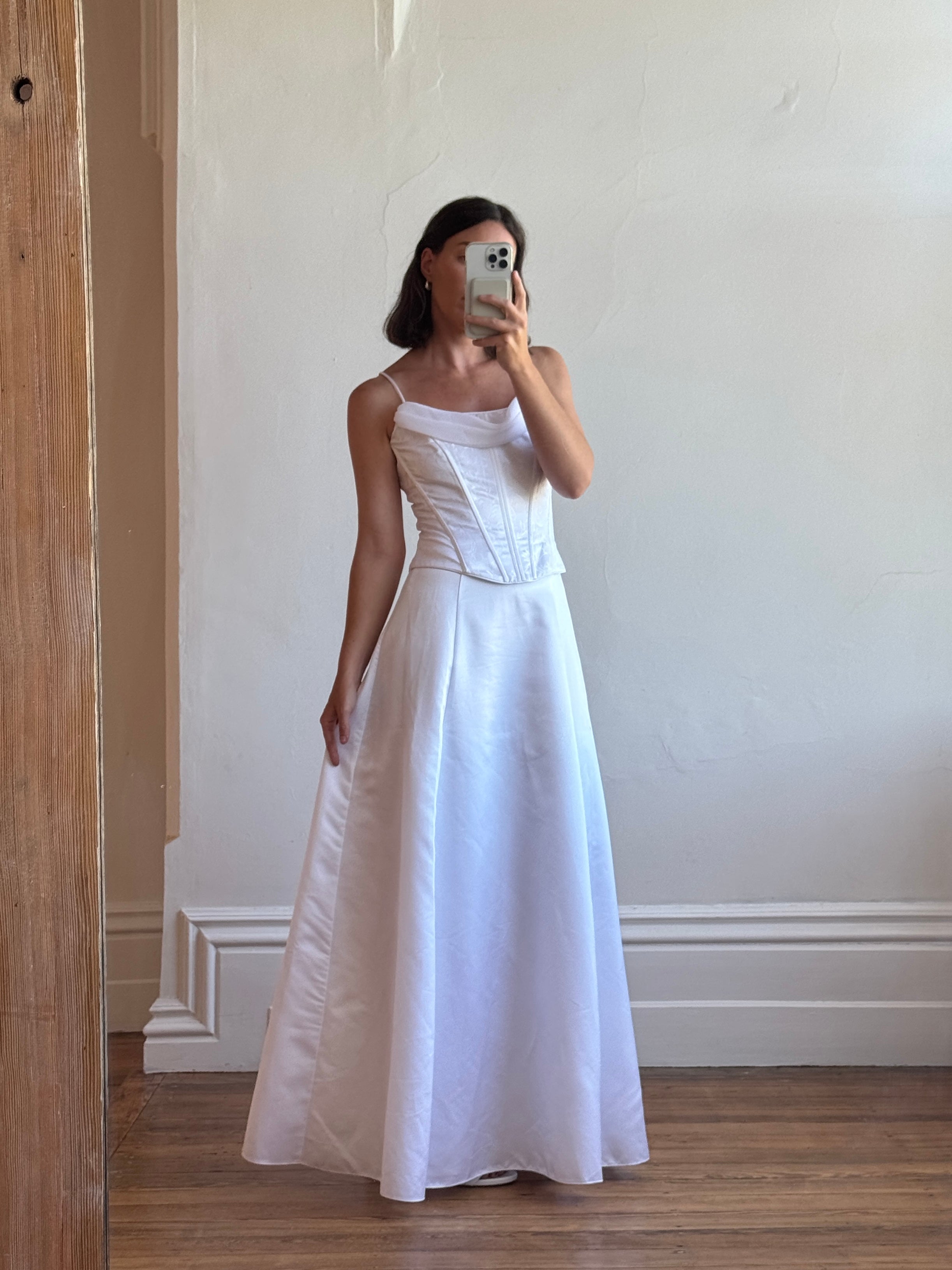 Vintage 90s Satin Jacquard Corset Wedding Dress