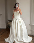 Vintage 90s Pleated Jacquard Satin Wedding Gown