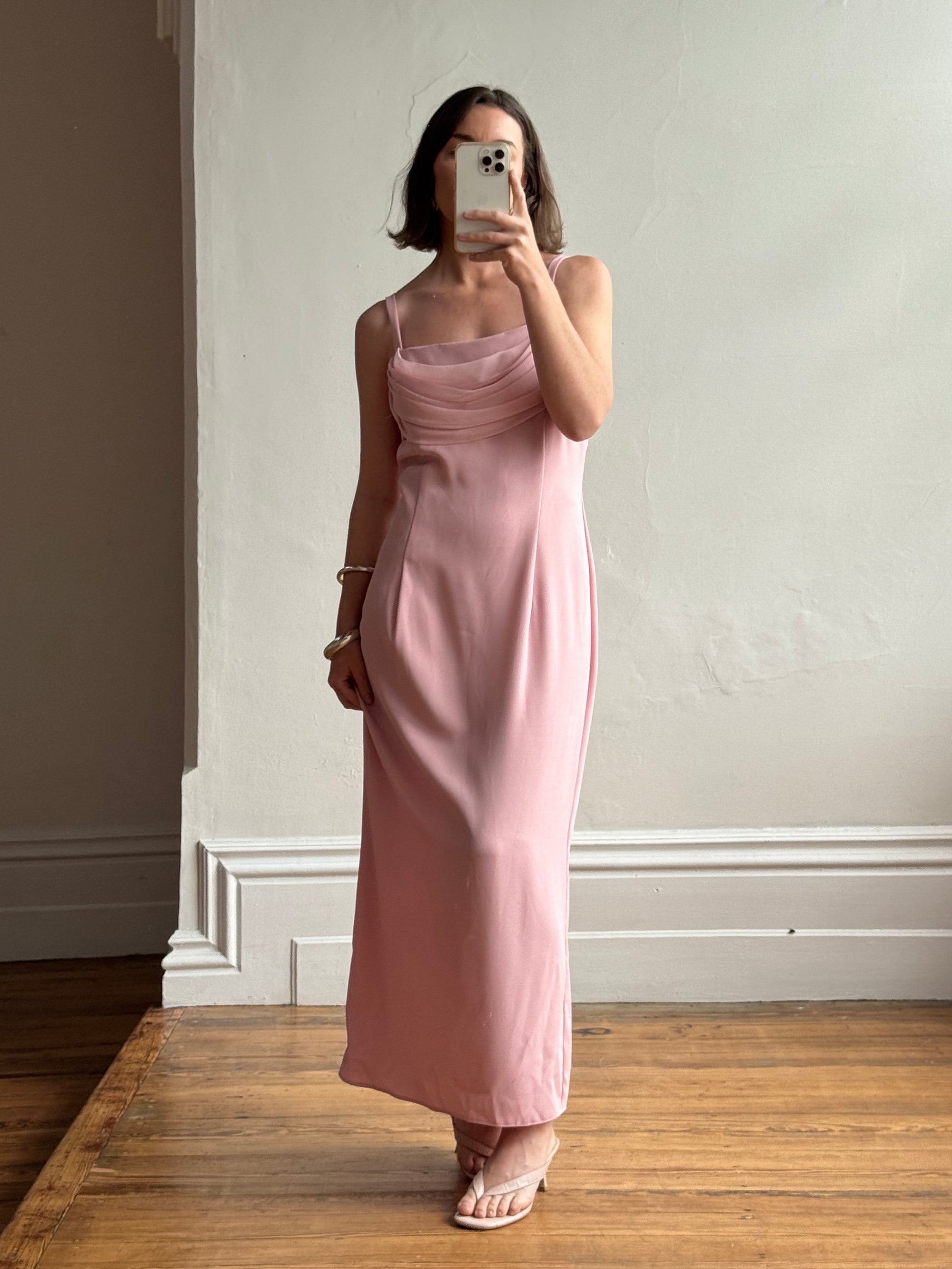 Vintage 90s Crepe Cowl Neck Slip Dress Dusty Rose