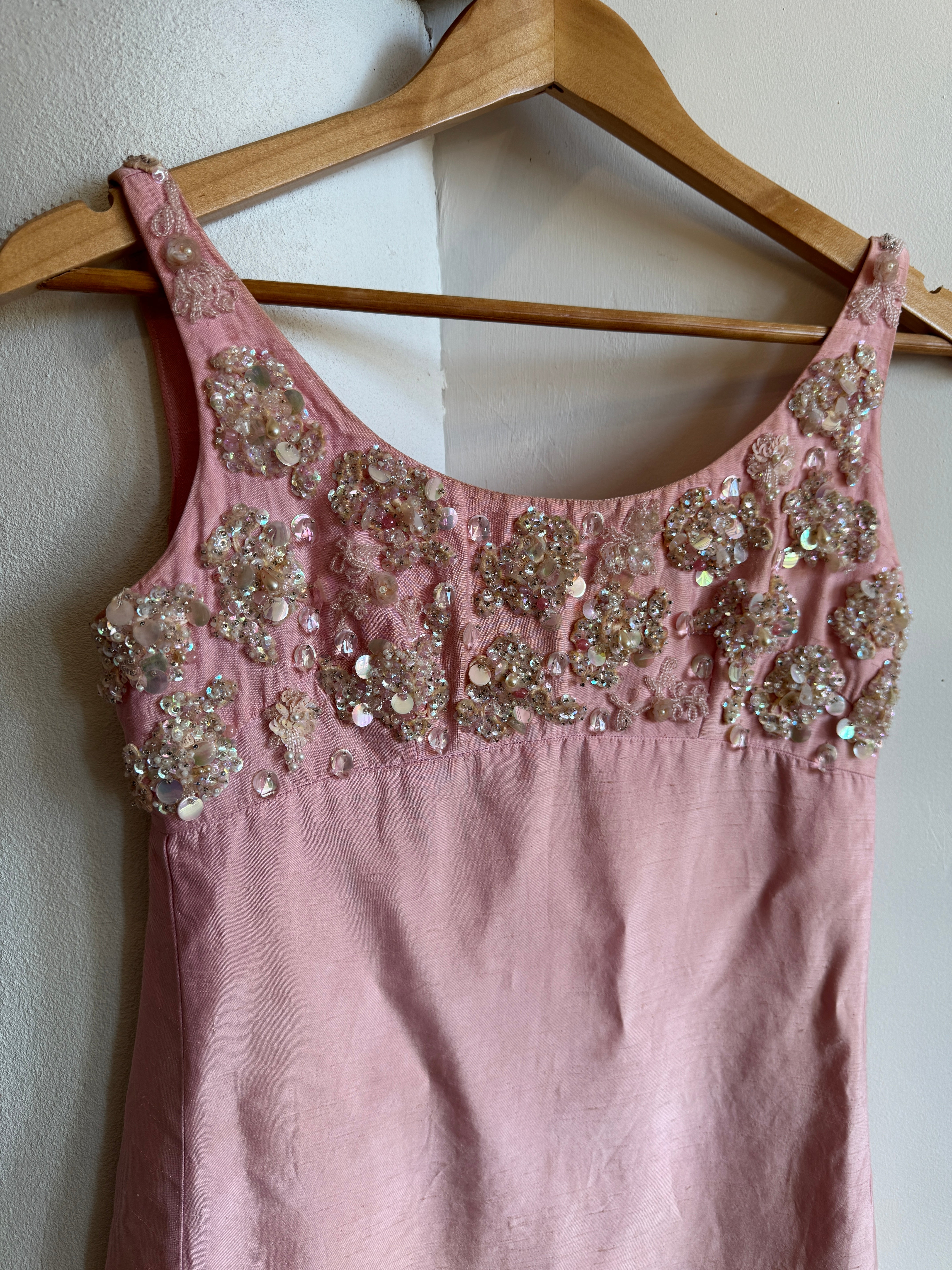 Vintage 60s Beaded Mod Mini Dress Candy Pink