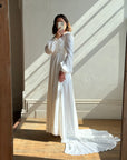 Vintage 60s Ivory Satin Draped Wedding Dress With Train