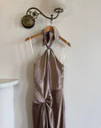 Vintage 90s Australian Made Bronze Satin Party Dress