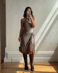 Vintage 90s Australian Made Bronze Satin Party Dress