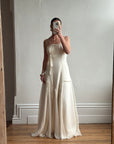 Vintage 90s Silk Chiffon Empire Wedding Gown Creme