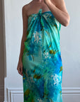 Vintage 70s Hawaiian Sarong Dress Watercolour Floral