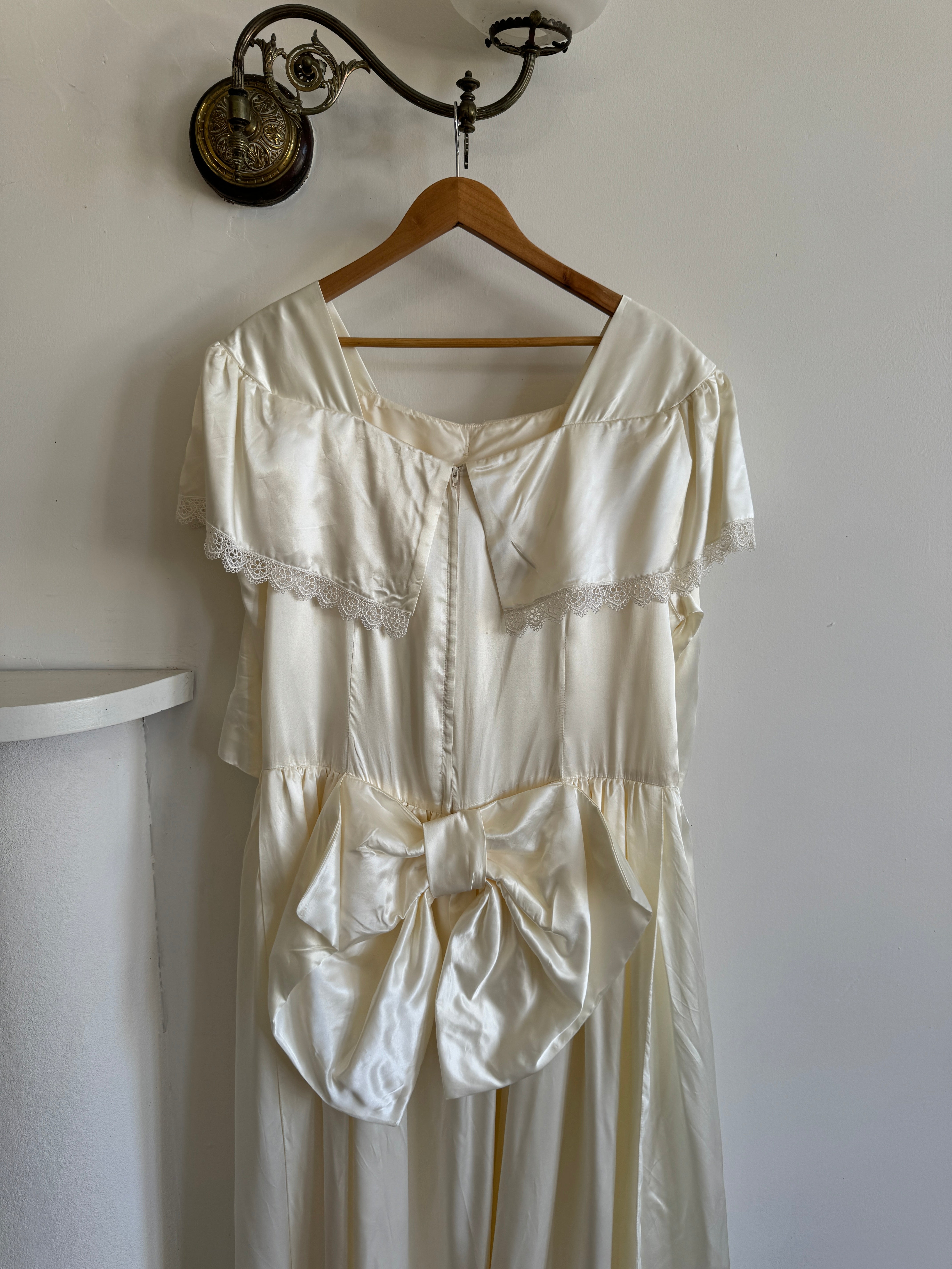 Vintage 80s Liquid Satin Basque Waist Wedding Dress