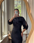 Vintage 30s Black Satin Backless ZigZag Fishtail Dress