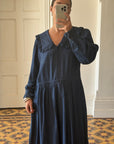 Vintage 80s Giant Collar Chambray Dress Navy
