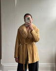 Vintage 70s Caramel Suede Belted Jacket with Fur Collar