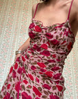 Vintage 90s Flirty Rose Silk Midi Dress